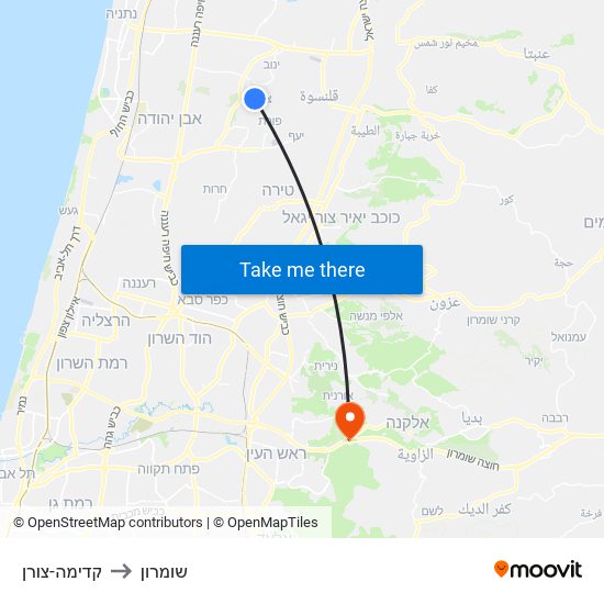 קדימה-צורן to שומרון map