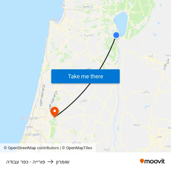 פורייה - כפר עבודה to שומרון map