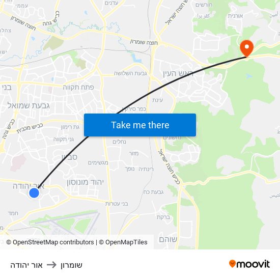 אור יהודה to שומרון map