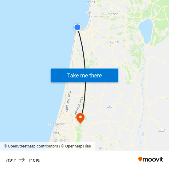 חיפה to שומרון map