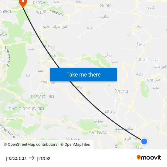 גבע בנימין to שומרון map