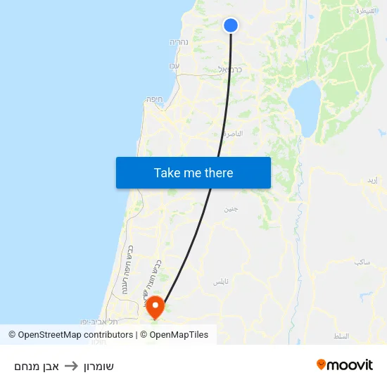 אבן מנחם to שומרון map