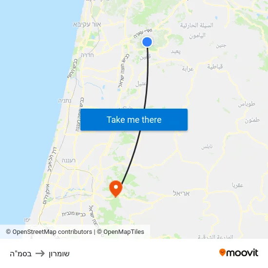 בסמ"ה to שומרון map