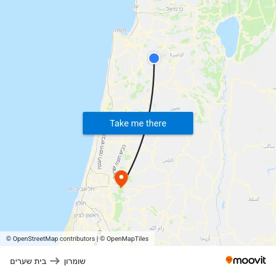 בית שערים to שומרון map