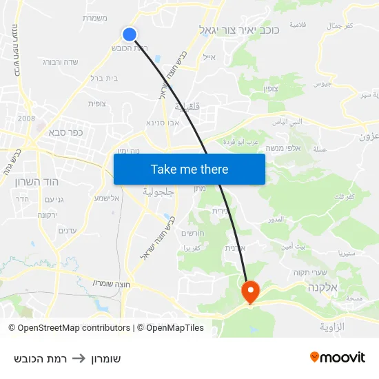 רמת הכובש to שומרון map