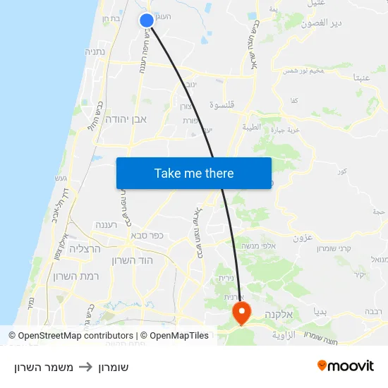 משמר השרון to שומרון map