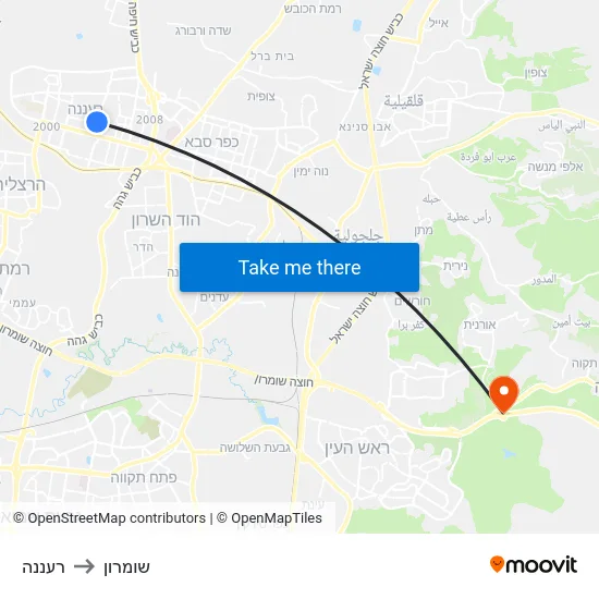 רעננה to שומרון map