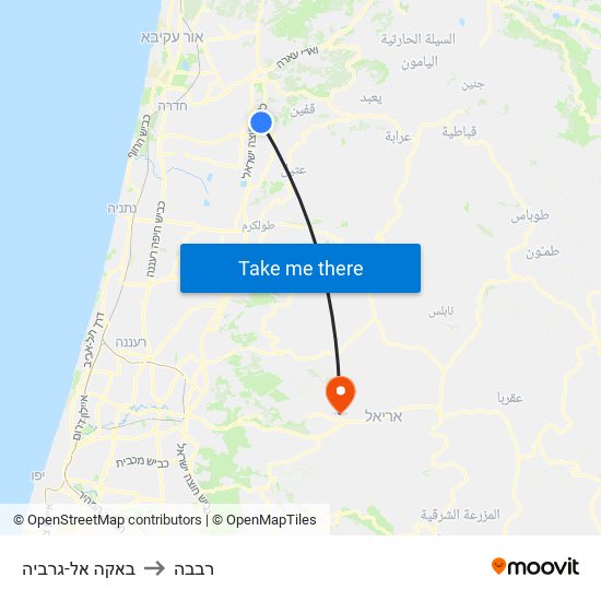 באקה אל-גרביה to רבבה map