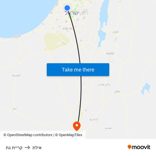 קריית גת to אילת map