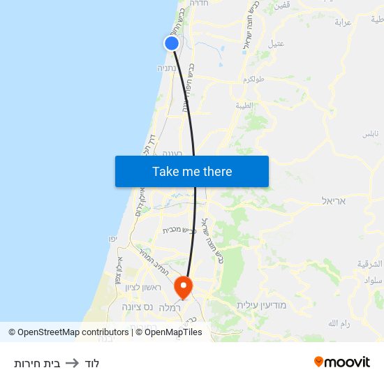 בית חירות to לוד map