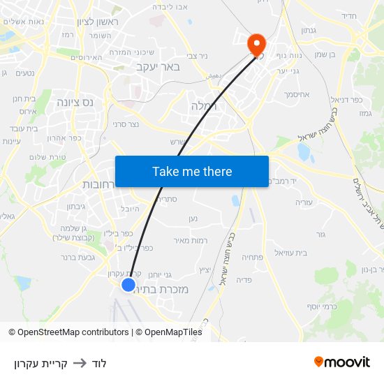 קריית עקרון to לוד map