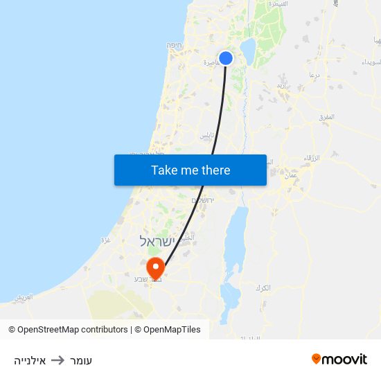 אילנייה to עומר map