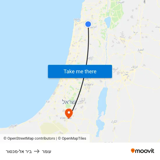 ביר אל-מכסור to עומר map