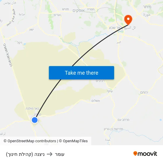 ניצנה (קהילת חינוך) to עומר map