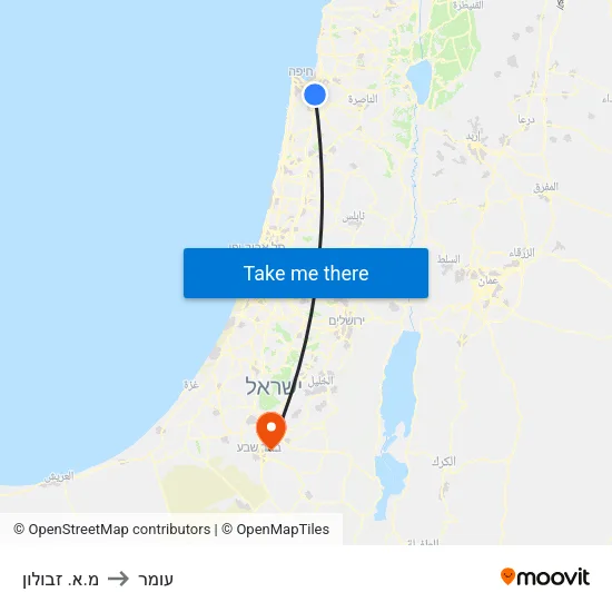 מ.א. זבולון to עומר map