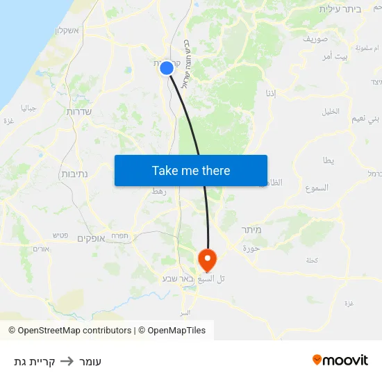 קריית גת to עומר map