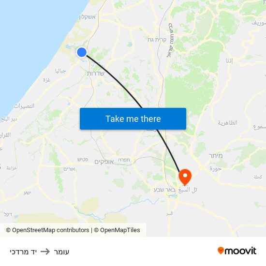 יד מרדכי to עומר map