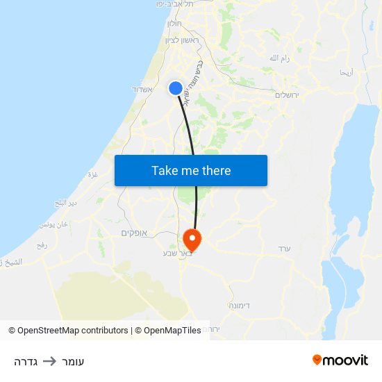 גדרה to עומר map