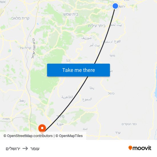 ירושלים to עומר map