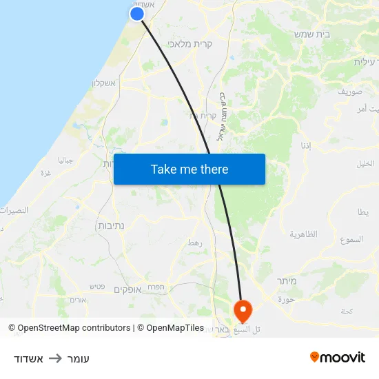 אשדוד to עומר map