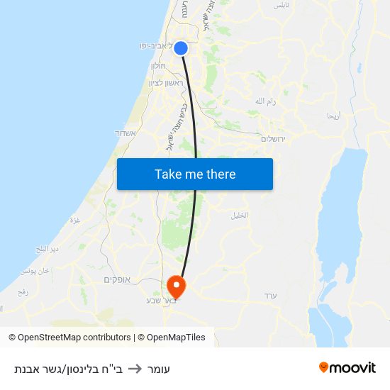 בי''ח בלינסון/גשר מבצע ארנון to עומר map