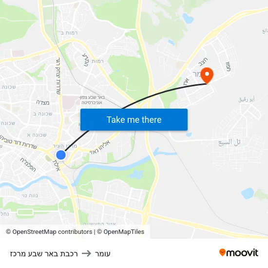 רכבת באר שבע מרכז to עומר map