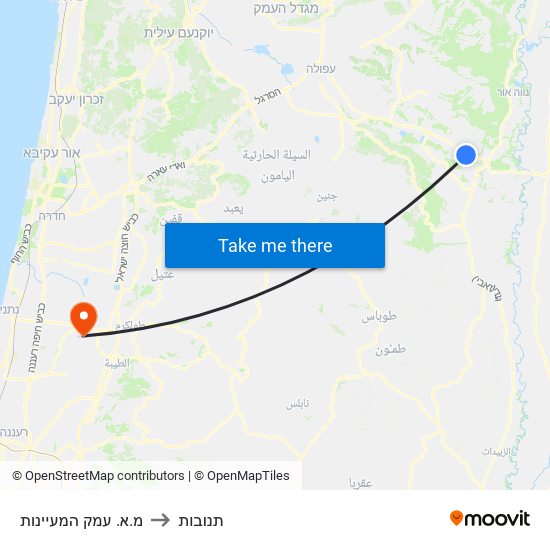 מ.א. עמק המעיינות to תנובות map