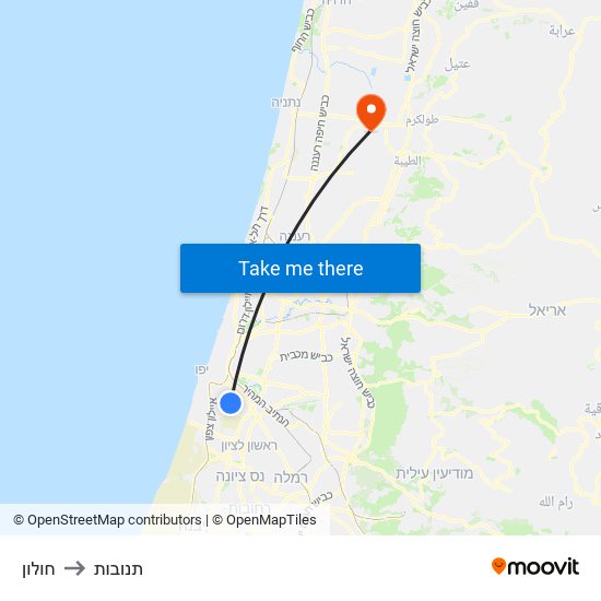 חולון to תנובות map