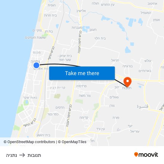 נתניה to תנובות map