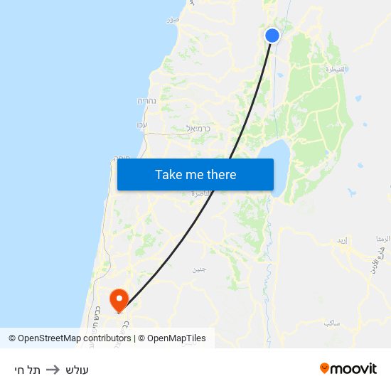 תל חי to עולש map