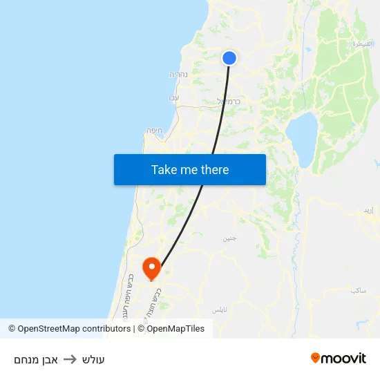 אבן מנחם to עולש map