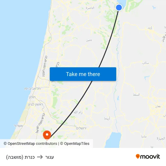 כנרת (מושבה) to עגור map