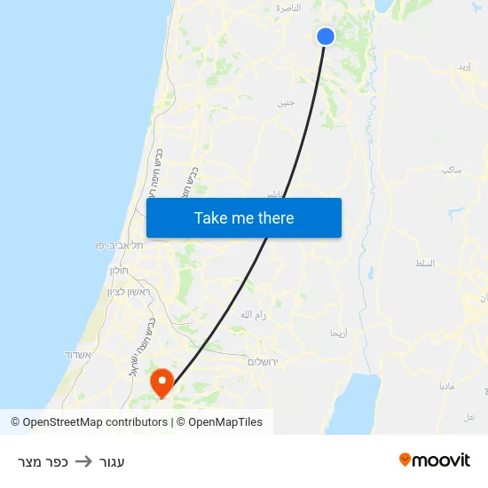 כפר מצר to עגור map