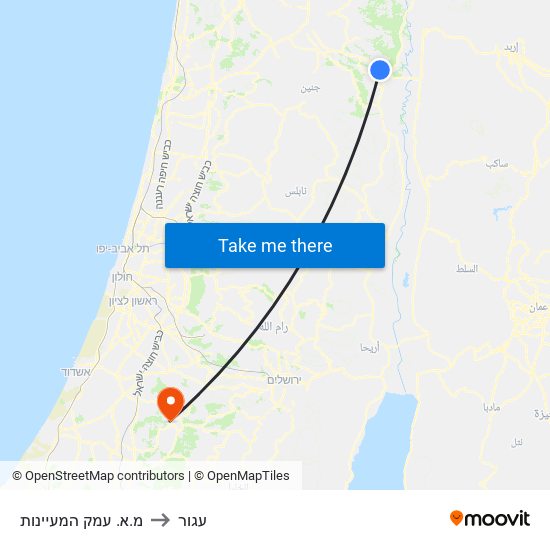 מ.א. עמק המעיינות to עגור map