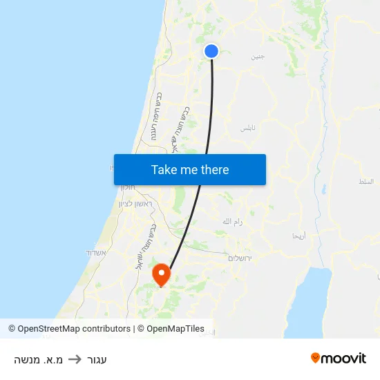 מ.א. מנשה to עגור map