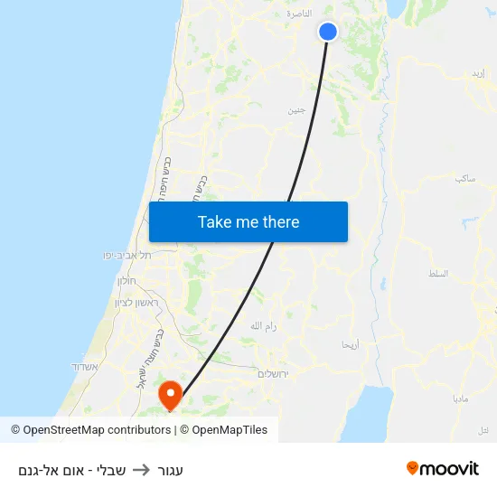 שבלי - אום אל-גנם to עגור map