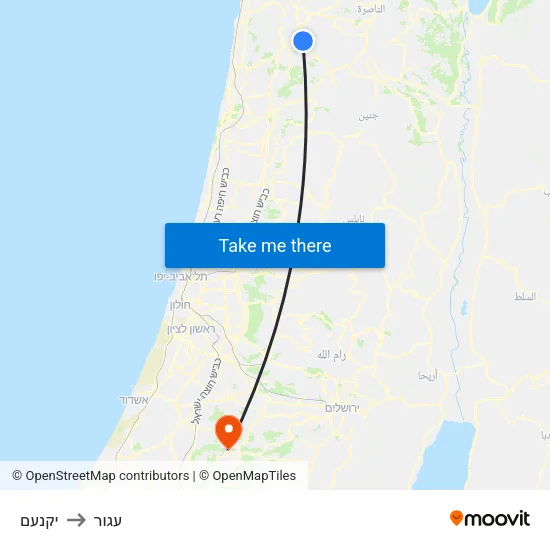 יקנעם to עגור map