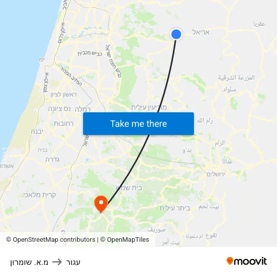 מ.א. שומרון to עגור map