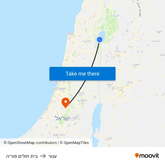בית חולים פוריה to עגור map