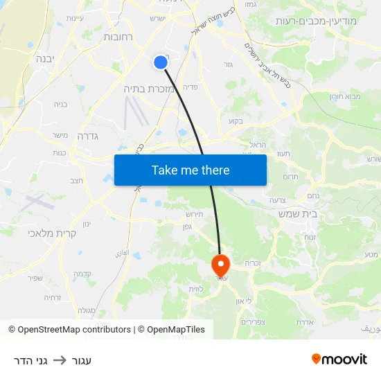 גני הדר to עגור map