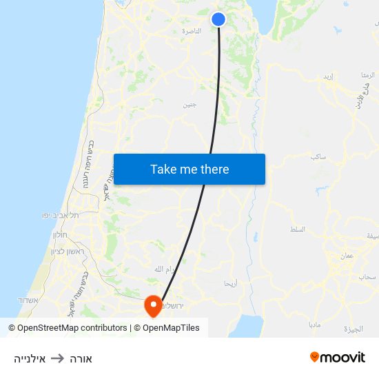 אילנייה to אורה map