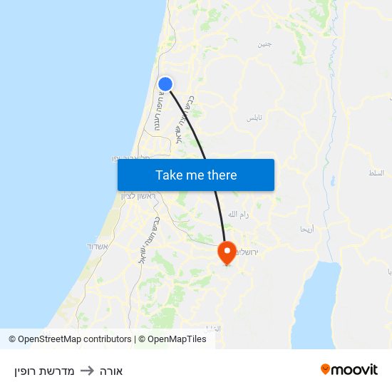 מדרשת רופין to אורה map