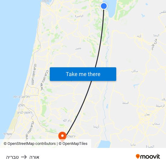 טבריה to אורה map