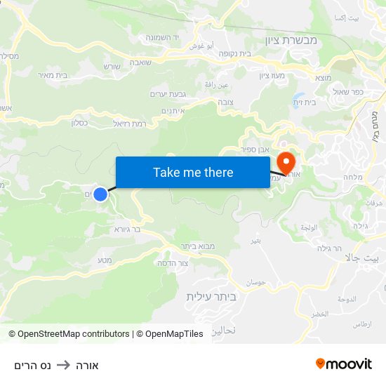 נס הרים to אורה map