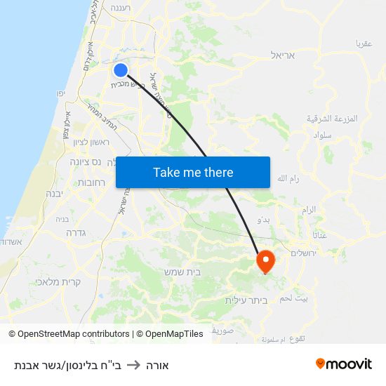 בי''ח בלינסון/גשר אבנת to אורה map