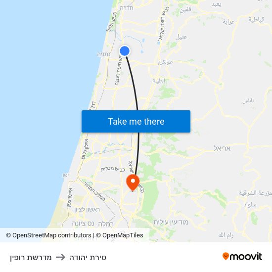 מדרשת רופין to טירת יהודה map