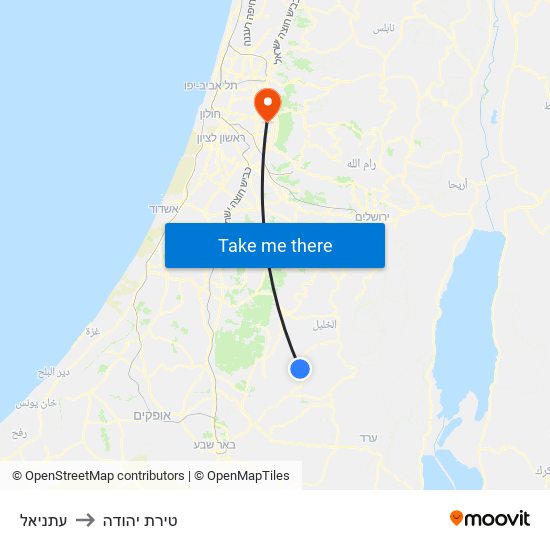 עתניאל to טירת יהודה map