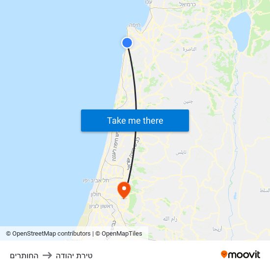 החותרים to טירת יהודה map