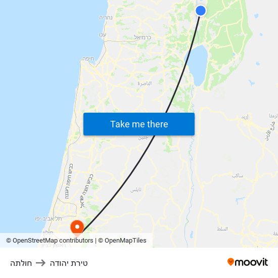 חולתה to טירת יהודה map