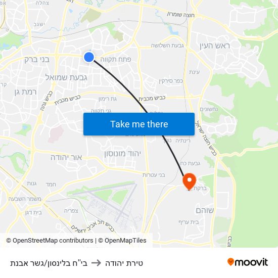 בי''ח בלינסון/גשר אבנת to טירת יהודה map